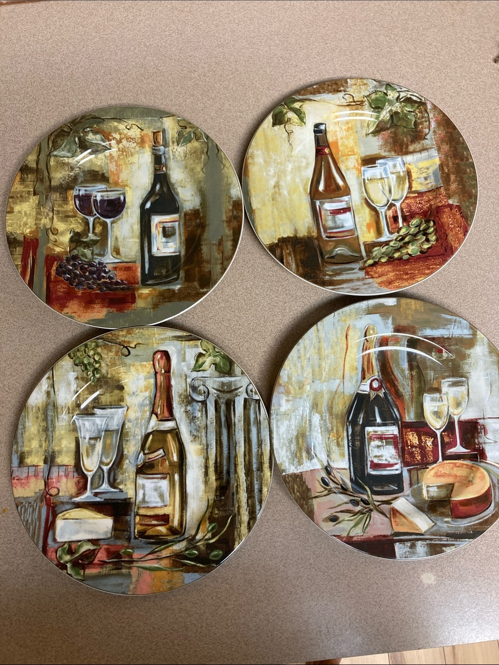 Sakura Wine & Cheese Decorative Round Plates -(turned into wall hangings)